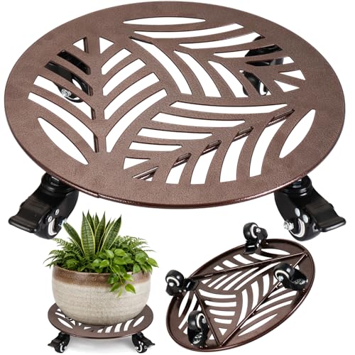 1-Pack Large Metal Plant Caddy with Wheels 16 Inches Heavy-duty Rolling Plant Stands with Casters Wheeled Flower Pot Mover Rollers Rust-proof Iron Planter Dolly Coasters for Indoor Outdoor Use - color: Textured Brown, size: 16"/ 1 pack