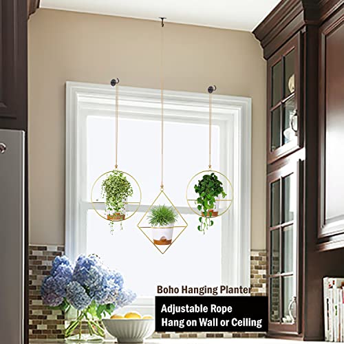 3 Pack Boho Hanging Planter with Metal Plant Hanger & Self Watering Plant Pots for Indoor Outdoor Wall Window