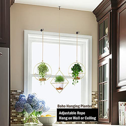 3 Pack Boho Hanging Planter with Metal Plant Hanger & Self Watering Plant Pots for Indoor Outdoor Wall Window