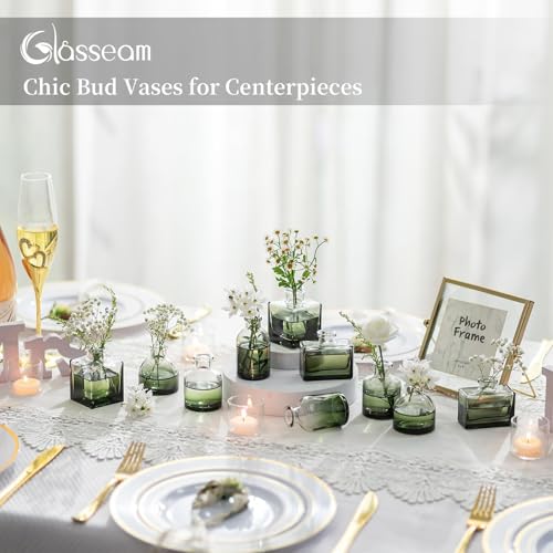 Glasseam Small Vases for Flowers, Green Mini Glass Bud Vases Set of 5 - color: Green, size: 5Pcs- Mini Vases
