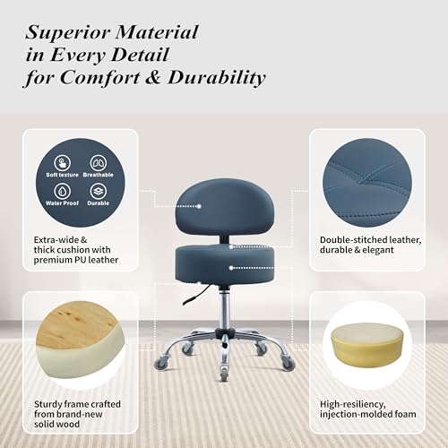 Ergonomic Rolling Drafting Stool with Backrest Lumbar Support - color: Blue, style: Stylish