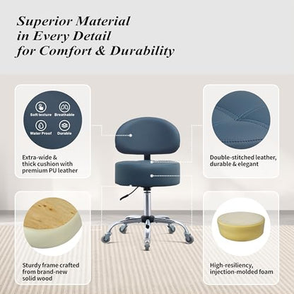 Ergonomic Rolling Drafting Stool with Backrest Lumbar Support - color: Blue, style: Stylish