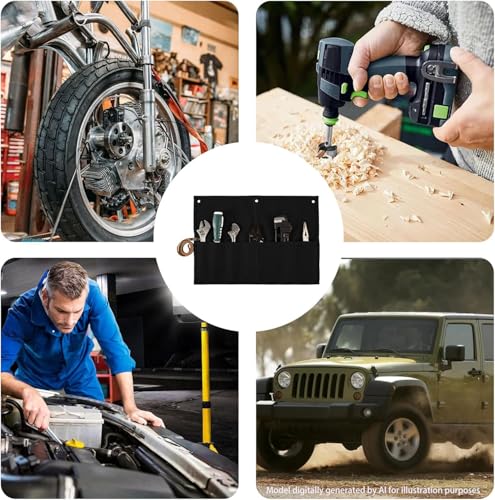 Chisel Roll,Small Tool Roll Pouch,Tool Roll Bag Organizer, Heavy Duty Waxed Canvas Tool Bag, Multi-Purpose Roll-Up Storage Bag for Hand Tools Holder with 6 Pockets Wrench Roll Up Pouch - color: Black