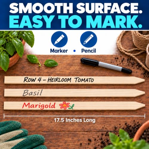 25 Pack Wooden Garden Stakes, 17.5" Long x 3/4" Wide, Made in USA Pine Plant Markers, Chisel Point Yard Stakes for Gardening, Landscaping, Row Labels, Signs & Crafts - size: 17.5" Long (25 Pack)