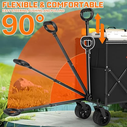 Yozoia 400LBS Wagons Carts Foldable，240L Beach Cart with All Terrain Wheels - color: Black, size: 240L
