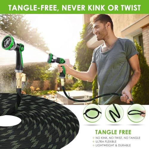 Upgraded 50FT Expanding Garden Hose with 10 Pattern Spray Nozzle