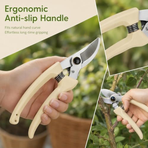 Bypass Pruning Garden Shears, 130mm SK5 Steel Lockable Clippers with Non-Slip Handle for Yard Plants, Roses & Shrubs