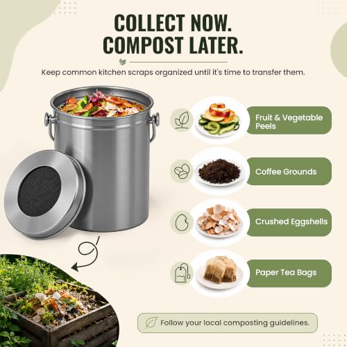 Epica Kitchen Compost Bin for Kitchen Countertops, 1.3 Galllon - Grey - color: Gray
