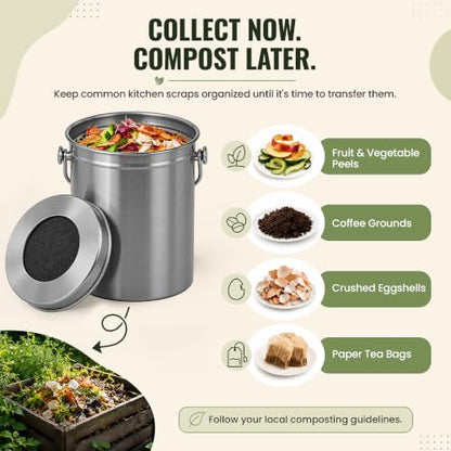Epica Kitchen Compost Bin for Kitchen Countertops, 1.3 Galllon - Grey - color: Gray