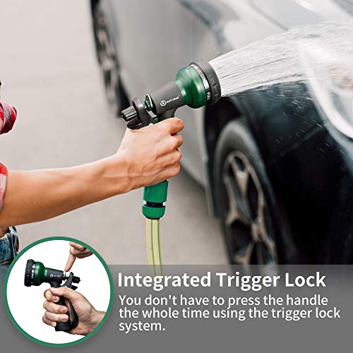 AUTOMAN Garden Hose Nozzle, Water Hose Sprayer Nozzle with 7 Adjustable Watering Patterns, Slip Resistant for Watering Plants, Lawn& Garden, Washing Cars, Cleaning, Showering Pets & Outdoor Fun. - color: Dark Green