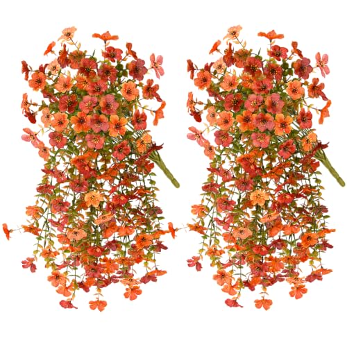 ZFProcess Artificial Fall Flowers for Outdoors 2PCS Silk Fake Flowers - color: Fall Orange