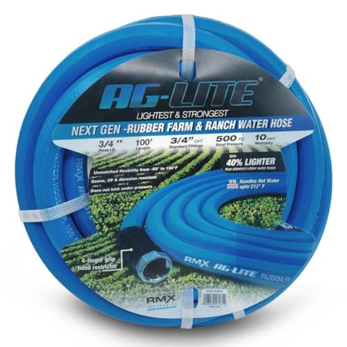 AG-LITE BSAL34100 3/4" x 100' Hot/Cold Water Rubber Garden Hose, 100% Rubber, Ultra-Light, Super Strong, 500 PSI, 50F to 190F Degrees, High Strength Polyester Braided - size: 3/4" x 100'
