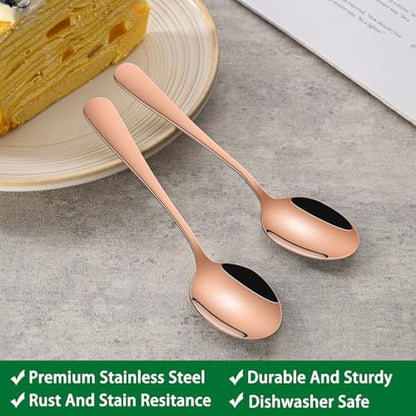 DEHOV 5.5 Inch Rose Gold Small Coffee & Tea & Dessert Spoons Set of 8 - color: Rose Gold