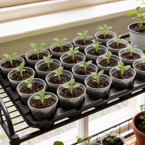 homenote 5 Pack 20 Cell Seed Starter Trays with 100 Clear 3 Inch Plant Pots - size: 3 Inch, style: 5 Pack Seed Starter Tray+Nursery Pots