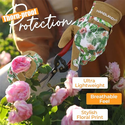 HANDLANDY Gardening Gloves for Women, Leather Garden Glove, Gardener Gift - color: Cocoa, size: Large (Pack of 1)