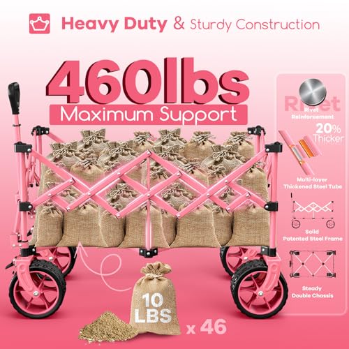 Originsure 220L Collapsible Beach Wagon Cart with Big Wheels, 460lbs, Pink - color: Pink
