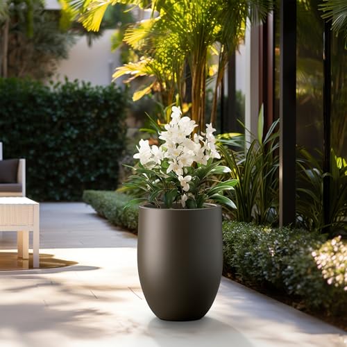 Kante Large Round Bullet Dark BRN Concrete Planter 21.7" Tall, Outdoor - color: Dark Brown