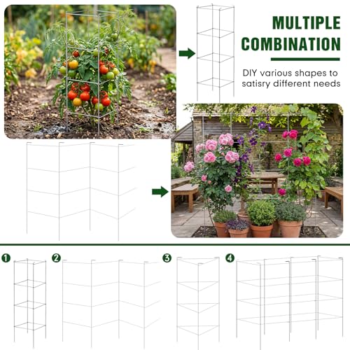 Hicarer 24 Pack Square Tomato Cage Heavy Duty Tomato Cages for Garden Vegetable Plant Trellis Stakes Plant Support Stake Tower for Climbing Vegetables Plants Flowers Fruit (11.5 x 46 Inches,Silver) - color: Silver, size: 11.5 x 46 Inches