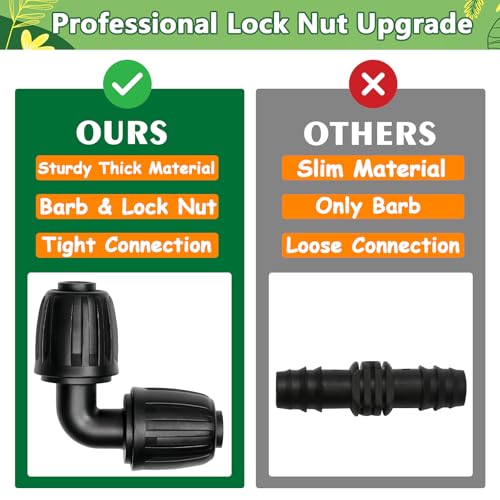 1/2 Inch Drip Irrigation Elbow Fittings, 13 Pack Anti-Drop Lock Nut Barbed Elbow Connectors for 1/2 Inch Drip Tubing (1/2" ID x 0.65" OD) Reusable Irrigation Parts for Garden Drip System - size: 1/2" Lock Nut Elbow