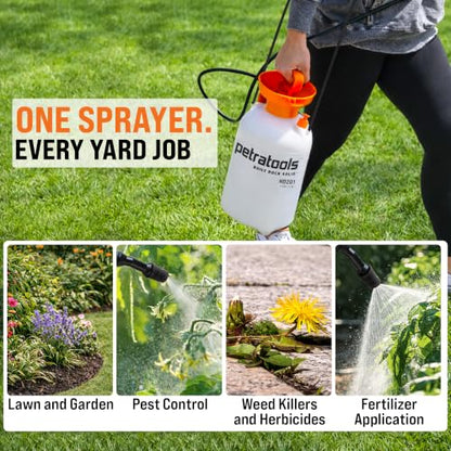 PetraTools HD201 Garden Pump Sprayer 2 Gallon, 52-in Long Hose & 2 Nozzles - color: Orange, size: 2 Gallon