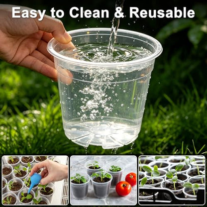 M METERXITY 20 Pack Clear Nursery Pots with Drainage Holes, Sturdy Plastic Seedling Starter Pots for Plants, Vegetable, Succulent, Propagation, Root Cutting, Seed Starting [6'' x 5''] - size: 5.91''