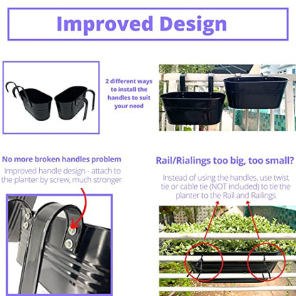 LaLaGreen Outdoor Rail Planter (11.8 Inch, 4 Pack) Black Metal Iron Hanging Flower Pots Deck Railings Fence Buckets Modern Countryside Boho Style Wall Mount Window Box Plant Holder Hooks Porch Decor - size: 11.8" (30 cm) x 4 Pack