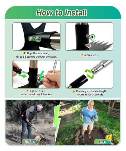 71in Weed Puller Tool with Long Handle, Adjustable Garden Hoe and Weed Rake