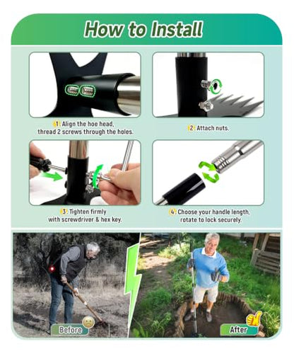 71in Weed Puller Tool with Long Handle, Adjustable Garden Hoe and Weed Rake