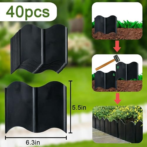 Orgrimmar Garden Edging Kit 40PCS Pound-in Interlocking Black(20”x5.3”) - color: Black 40PCS
