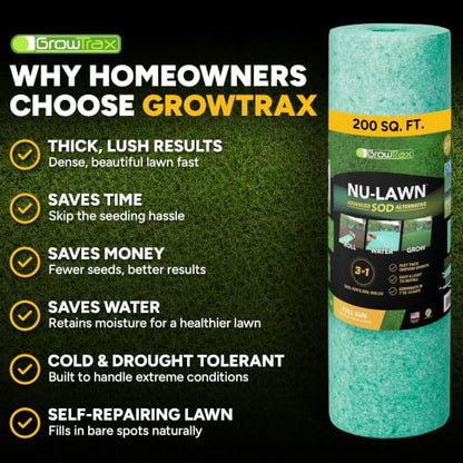 Growtrax Biodegradable Grass Seed Mat - 200 Sq Ft Bermuda & Rye Blend