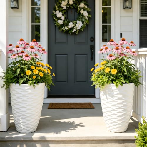 2-Pack 19" White Resin Tall Outdoor Planters with Wave Texture - color: 19"h-white Wavy