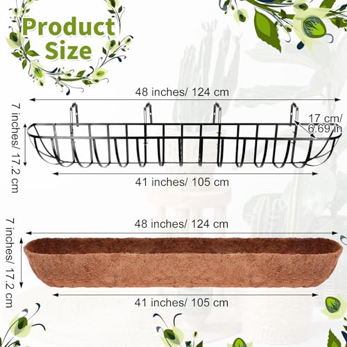 Tessco for you 4 Pack 48 Inch Window Baskets with Coconut Liner 4 Adjustable Flower Brackets Window Deck Planters Boxes Railing Planter Metal Hanging Flower Planter for Indoor Outdoor Lawn - size: 48 Inch