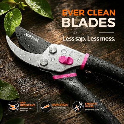 Bypass Pruning Shears, 8.5" Jam-Proof Spring Clippers for branches - color: Rose Pink-new