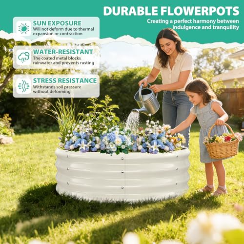 12 Inch Tall 36 Inch Diameter Round White Raised Garden Bed Kits Outdoor - color: Cream White, size: 36 Dia X 12 inches