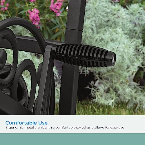 Suncast Metal Decorative 200' Hose Cart with Flat-Free Wheels and Foot Caps, Stylish Garden Hose Reel Cart for 200' of Standard Vinyl Hose - size: 200 Feet