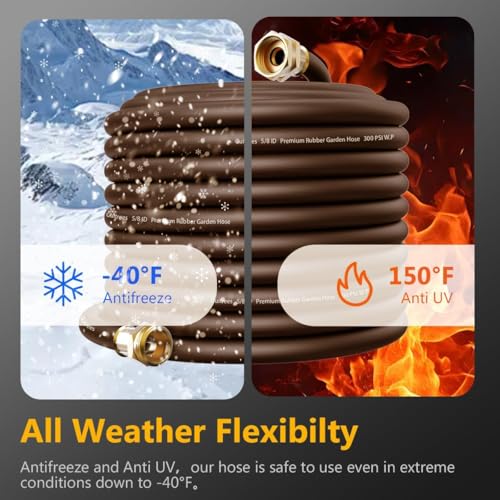 Guitrees Garden Hose 25FT x 3/4", Heavy Duty Rubber Hose, Water Hose with Five Layered Braiding, Male to Female Fittings, 1000PSI Burst, 300PSI Working (Brown) - color: Brown, size: 3/4 25FT Male to Female