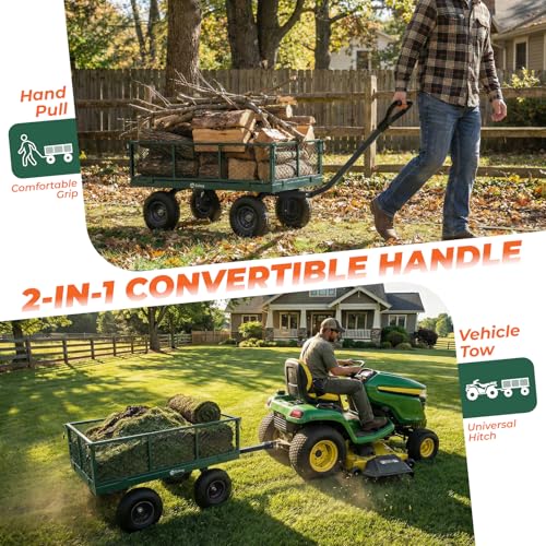 Sekey Steel Garden Cart, 1000 lb Capacity, Removable Sides, 10 in Tires - color: Green, size: 1000LBS