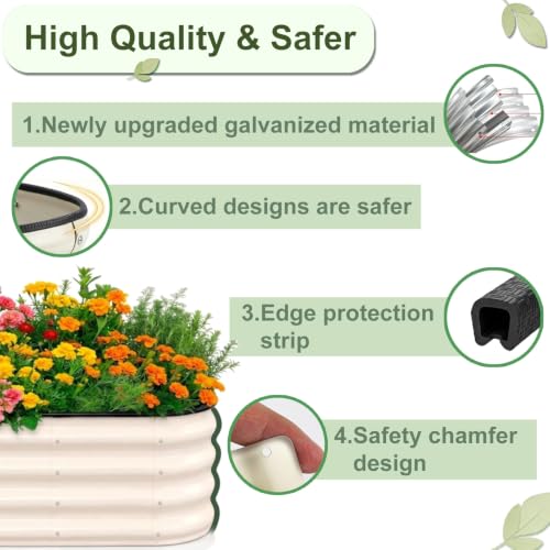 Galvanized Raised Garden Beds Outdoor, 4 x 2 x 1 ft White Metal Garden Bed, Oval Open-Bottom Raised Planter Box for Vegetables, Flowers, Herbs, Backyard Patio - color: White, size: 4 x 2 x 1 ft