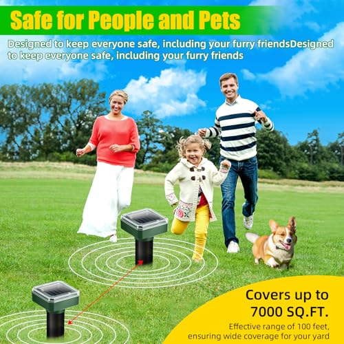 8 Pack Solar Mole Repellent Ultrasonic Gopher Repellent Outdoor Vole Chaser Sonic Mole Deterrent Stake Spikes Waterproof, Keep Moles, Gophers, Voles, Snakes, Groundhogs, Chipmunks Out of Yard Lawn