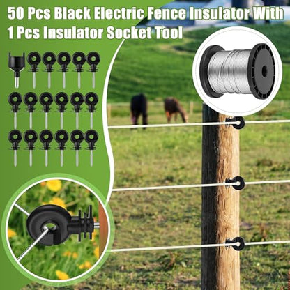 MorningRo Electric Fence Charger Kit 0.35 J 7 Mile 50 Insulators 250ft Wire - style: 0.35 Joule