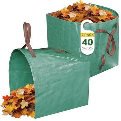 GreatBuddy Lawn Bag, 40 Gallon Yard Waste Bags, Heavy Duty PP Garden Leaf Bags for Leaves, Grass and Debris, Reusable & Foldable Leaf Collector with Handles, Wide Opening and Self-stand Design, 2 Pack - size: 40gal-2 packs, style: Dust-Pan