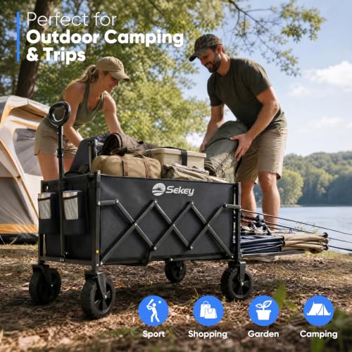 Sekey Collapsible Wagon with Tailgate, 300 lb Capacity, 38 in Cargo Length - color: Black