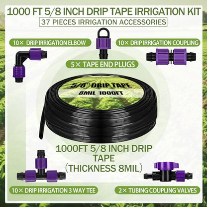 Tondiamo 1000',16 Mil 5/8" Drip Tape Kit with Fittings, 6" Spacing - size: 1000',16 Mil