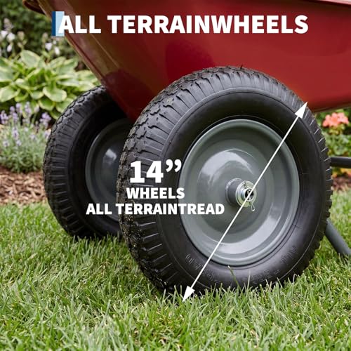 Garvee Wheelbarrow Garden Cart, Heavy Duty Home Utility, Dual-Wheel Home Garden Yard Utility Wheelbarrow Cart with Built-in Stand, (Red) - color: Red