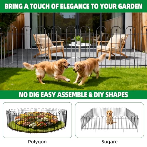 Garden Fence Animal Barrier - 10 Panels, 32 in(H) x 24 ft(L) No Dig Garden Fence, Arched Decorative Garden Fence Border with Ground Stakes, Rustproof Metal Fencing for Yard Patio Dog Rabbit - size: 10 Panels-24 ft(L) X 32 in(H)
