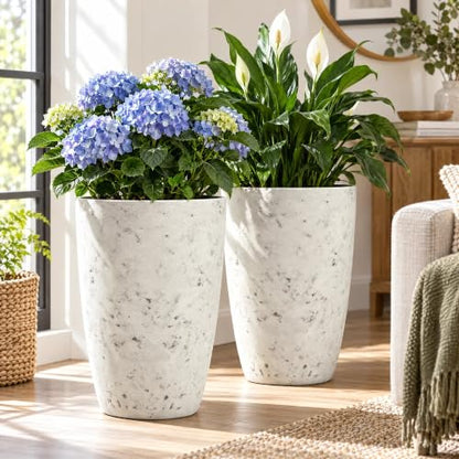 19.5" Tall Resin Planters Set of 2, Faux Birch Bark, White - color: 19.5"h-faux Birch Bark
