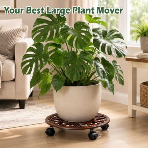 1 Pack 14 In Rolling Plant Stand with Wheels Metal Plant Caddy with Wheels - color: Antique Bronze, size: 14 inch: 1 pcs
