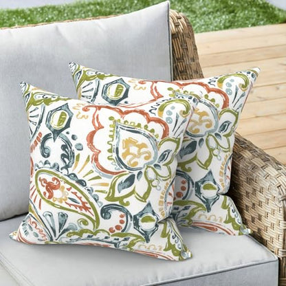 Outdoor 16x16 Inch Throw Pillow Covers Set of 2, Covers ONLY, All Weather Square Pillow Cases, Patio Cushion Pillow of Home Furniture Use, Paisley Botanical - color: Paisley Botanical, size: 16" x 16" (Pack of 2)
