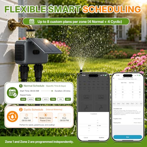 Mcbazel Solar WiFi Water Timer for Garden Hose, 2 Zone Sprinkler Controller