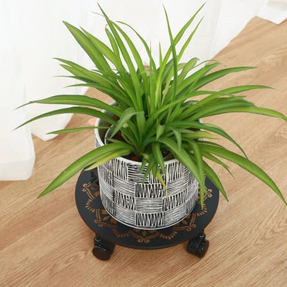 4 Pack Rolling Plant Caddy with Wheels 14 Inch, Plant Rollers with Wheels Metal Plant Caddy with Wheels Heavy Duty Plant Stand for Large Plants, Matte Black Rolling Planter Base, 4 Wheels for Planters - color: Black
